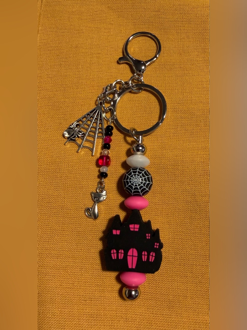 Halloween Haunted House Pink & Black Keychain for Kids
